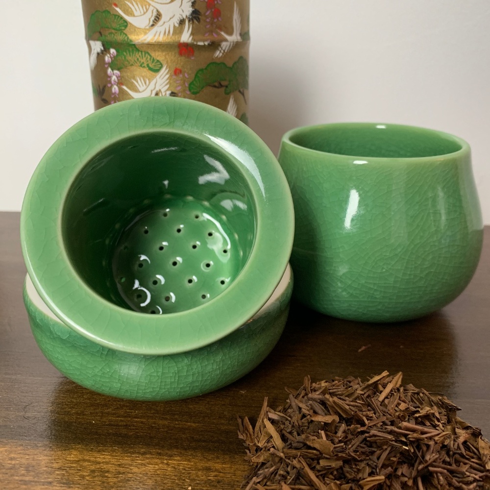 🍁 Celadon Crackle Ceramic Tea Cup/Strainer/Lid - Picture 2 of 6